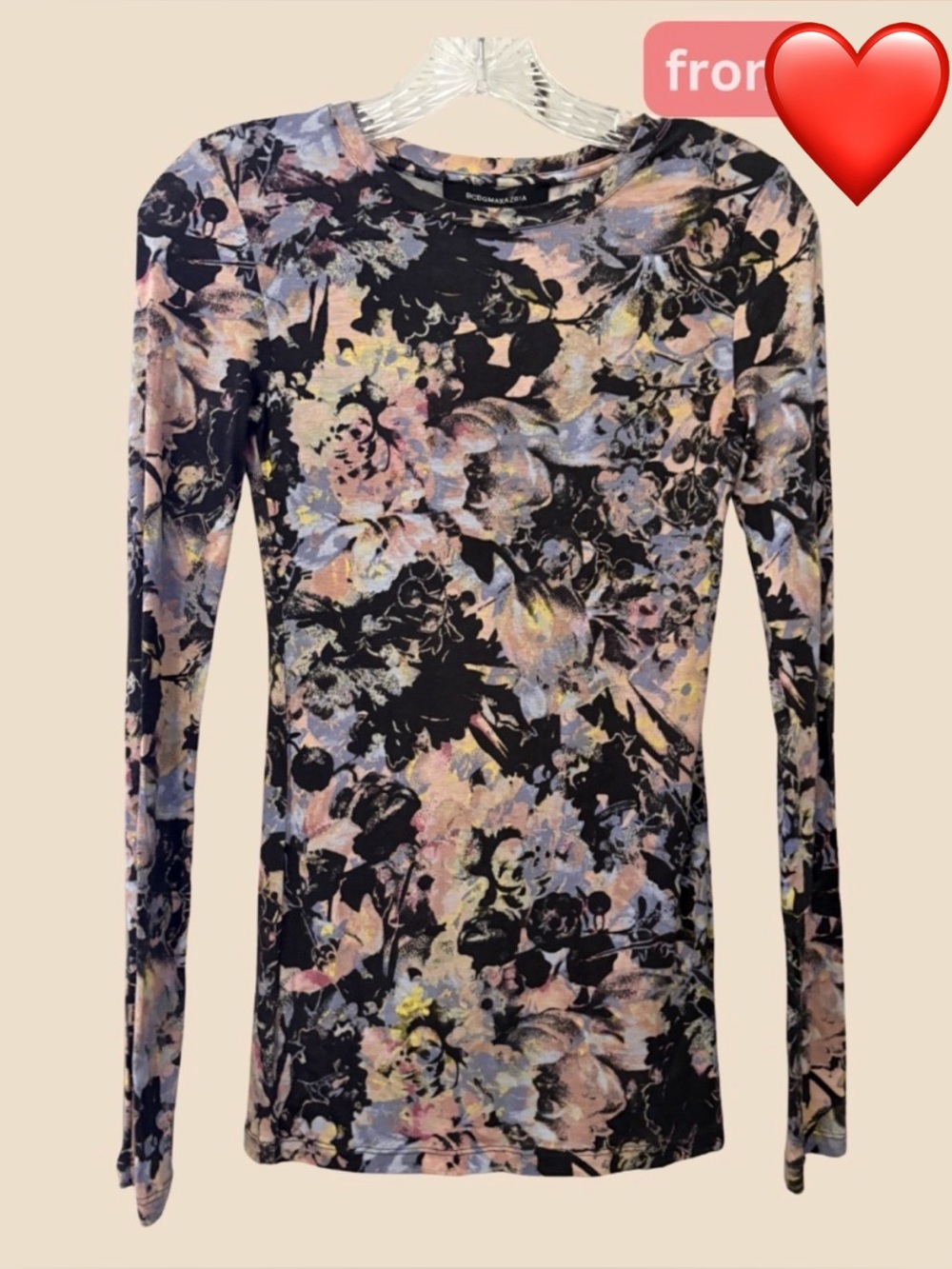 BCBGMaxAzria Black & Pink Floral Fitted Top – NWT XS
